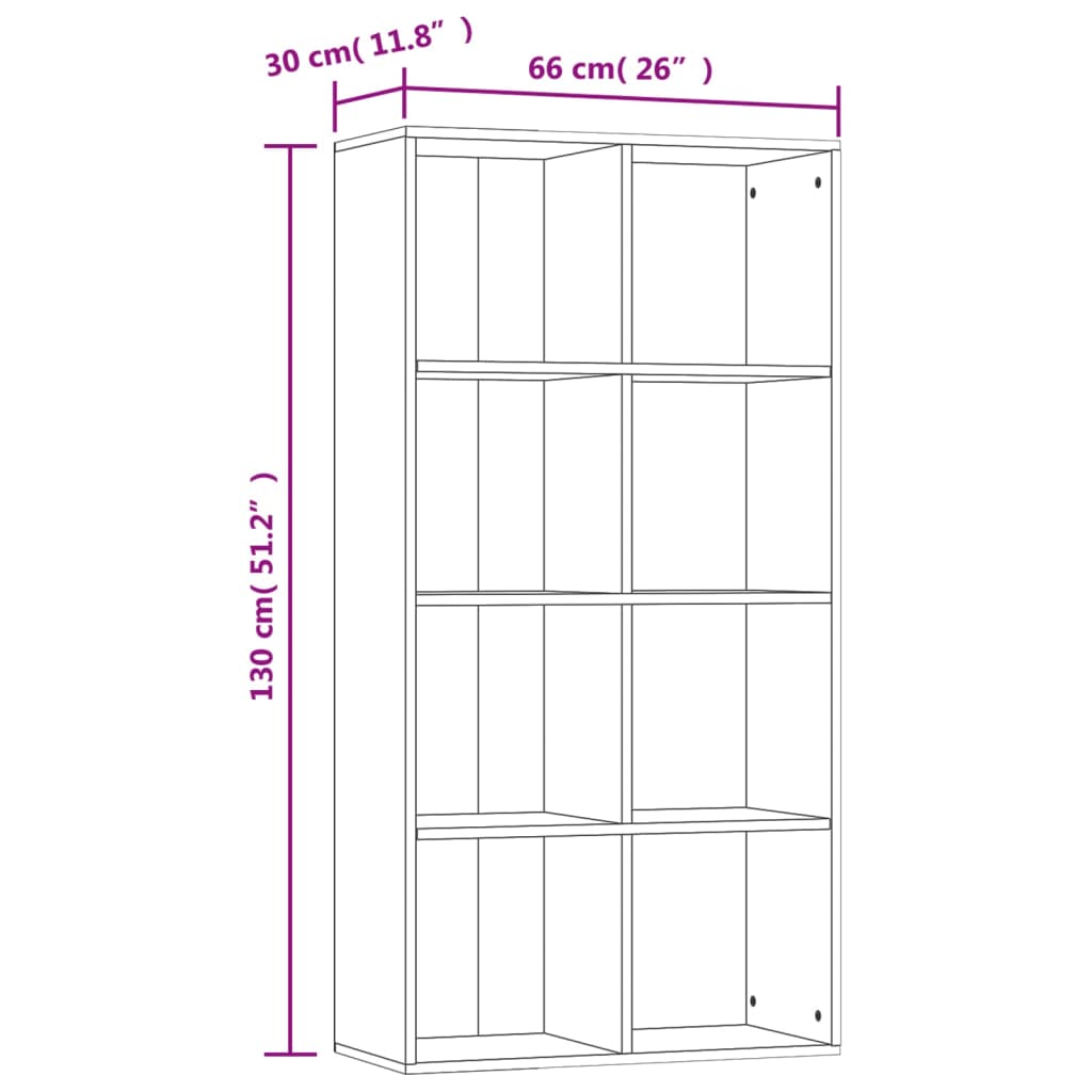 vidaXL Book Cabinet | Concrete grey | Engineered wood | 130 cm tall