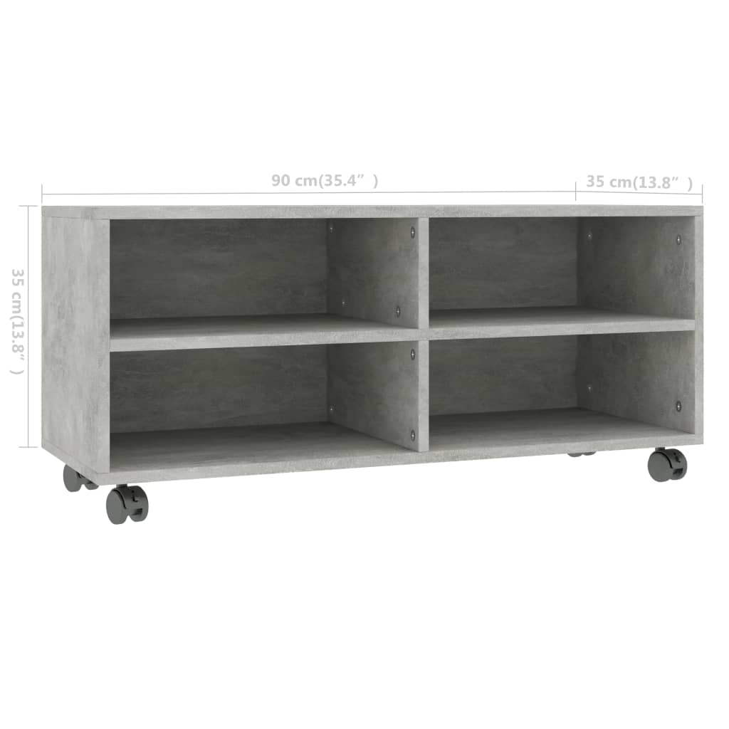 vidaXL TV Cabinet with Castors Concrete Grey 90x35x35 cm
