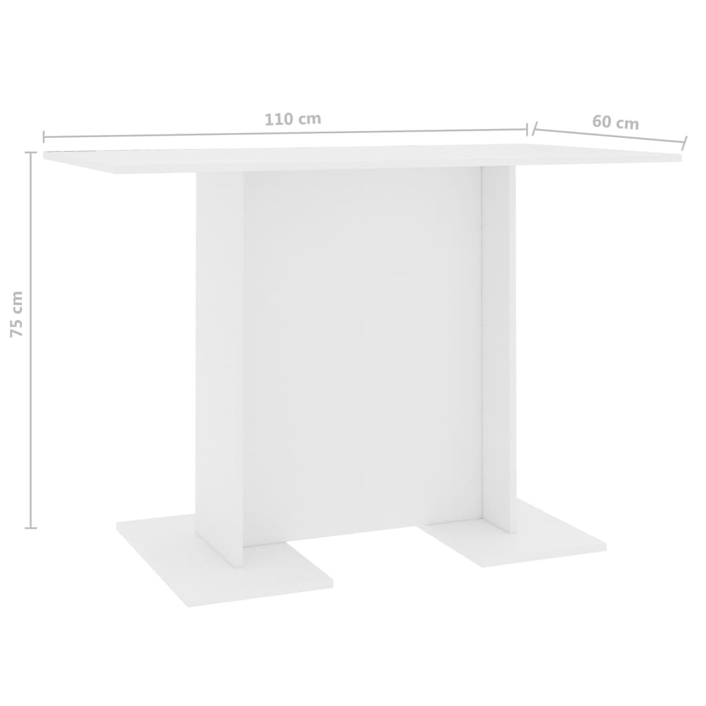 800243 vidaXL Dining Table White 110x60x75 cm Engineered Wood