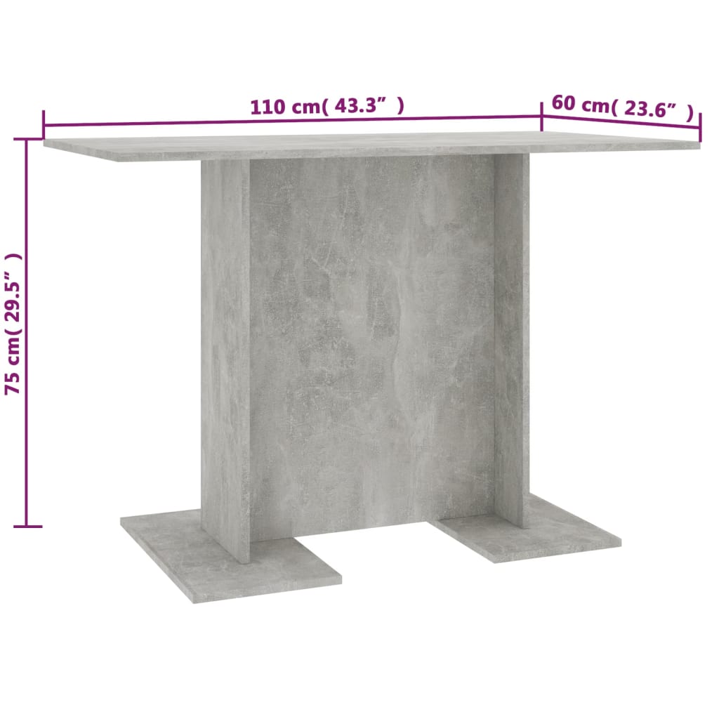 800247 vidaXL Dining Table Concrete Grey 110x60x75 cm Engineered Wood