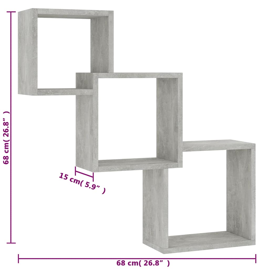 vidaXL Cube Wall Shelves Concrete Grey 68x15x68 cm Engineered Wood
