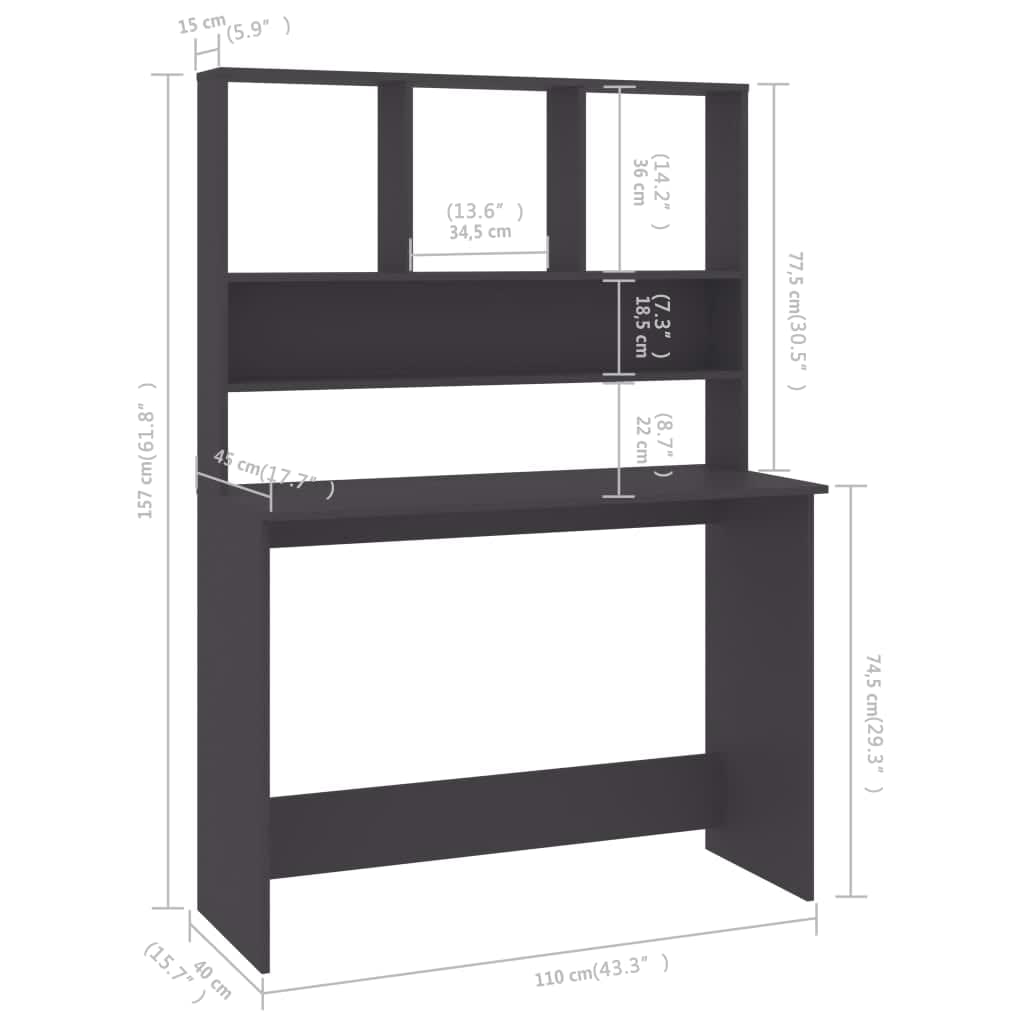 vidaXL Desk | Grey | Engineered wood | Compact | Desk | Rectangular | Modern