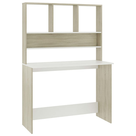 vidaXL Desk with Shelves White and Sonoma Oak 110x45x157 cm