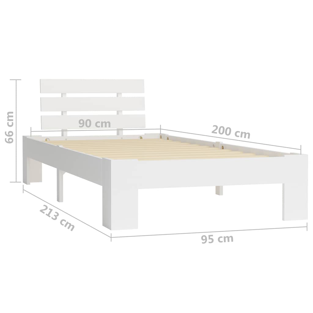 vidaXL Bed Frame without Mattress White Solid Pine Wood 90x200 cm