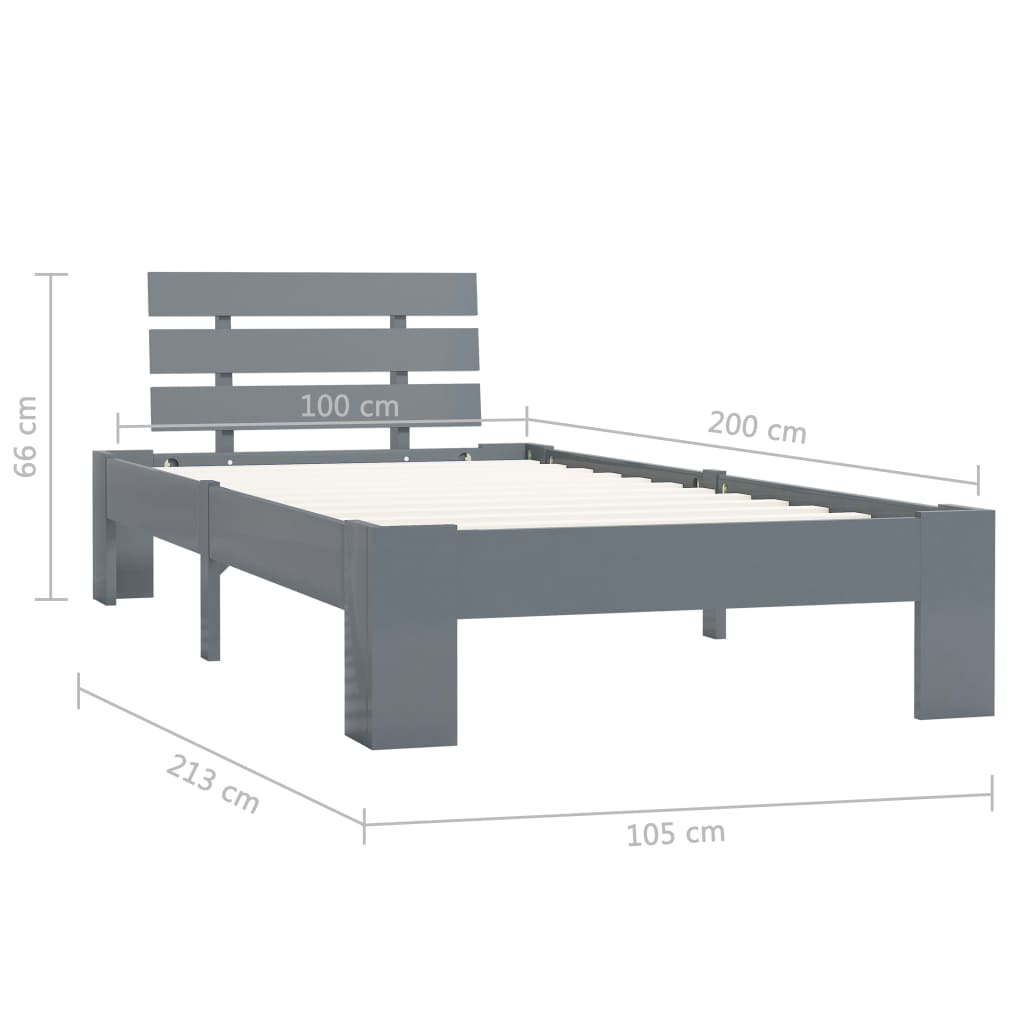 vidaXL Bed Frame without Mattress Grey Solid Pine Wood 100x200 cm