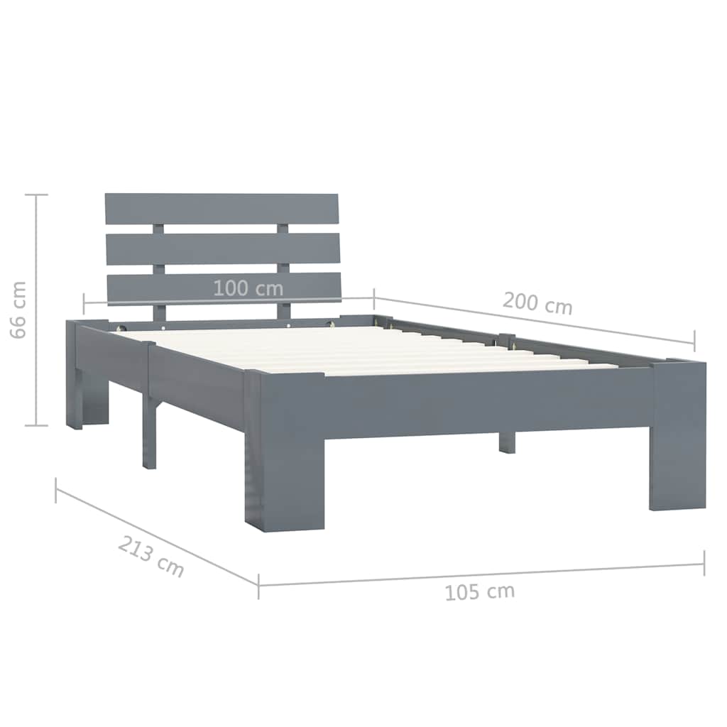 vidaXL Bed Frame without Mattress Grey Solid Pine Wood 100x200 cm