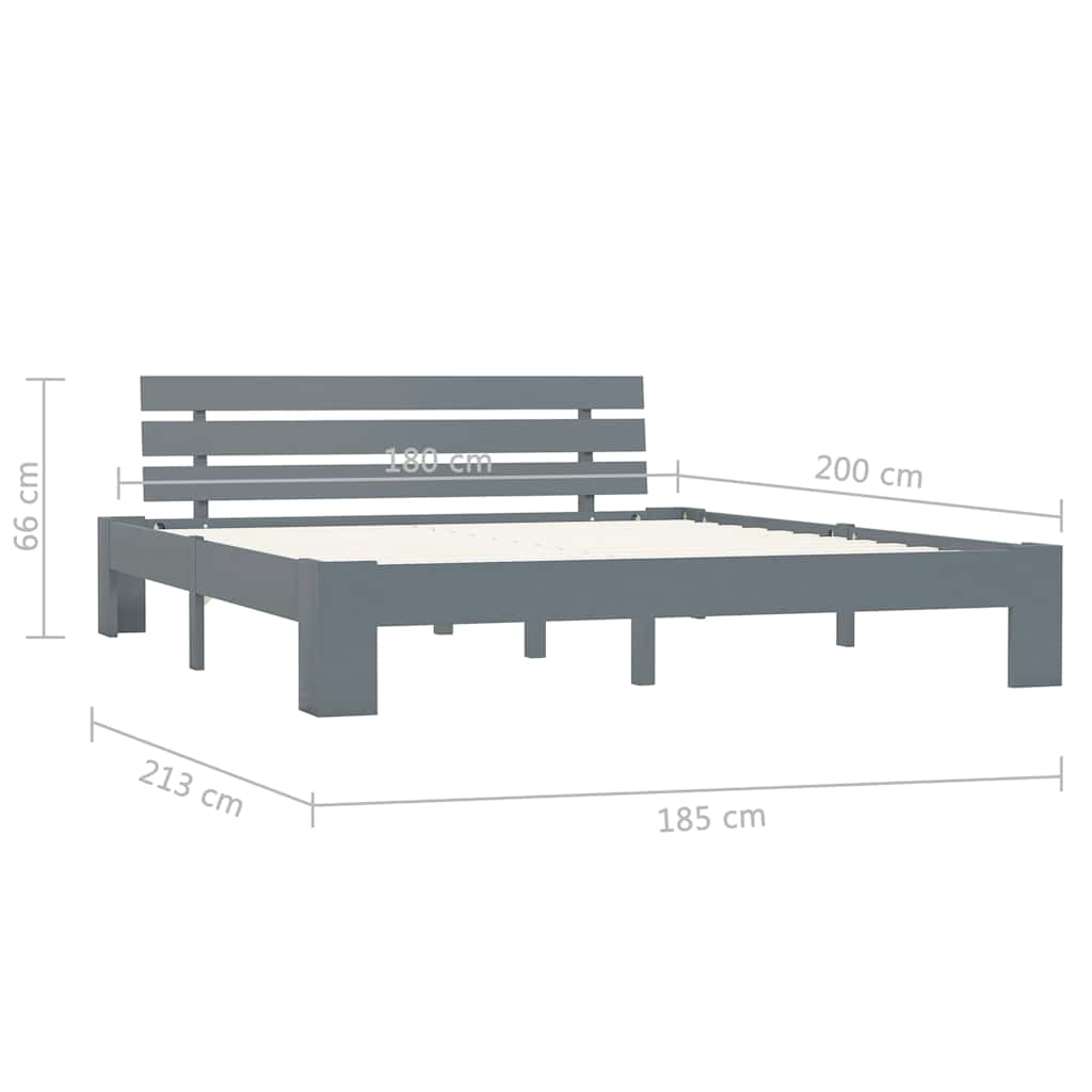 vidaXL Bed Frame without Mattress Grey Solid Pine Wood 180x200 cm Super King