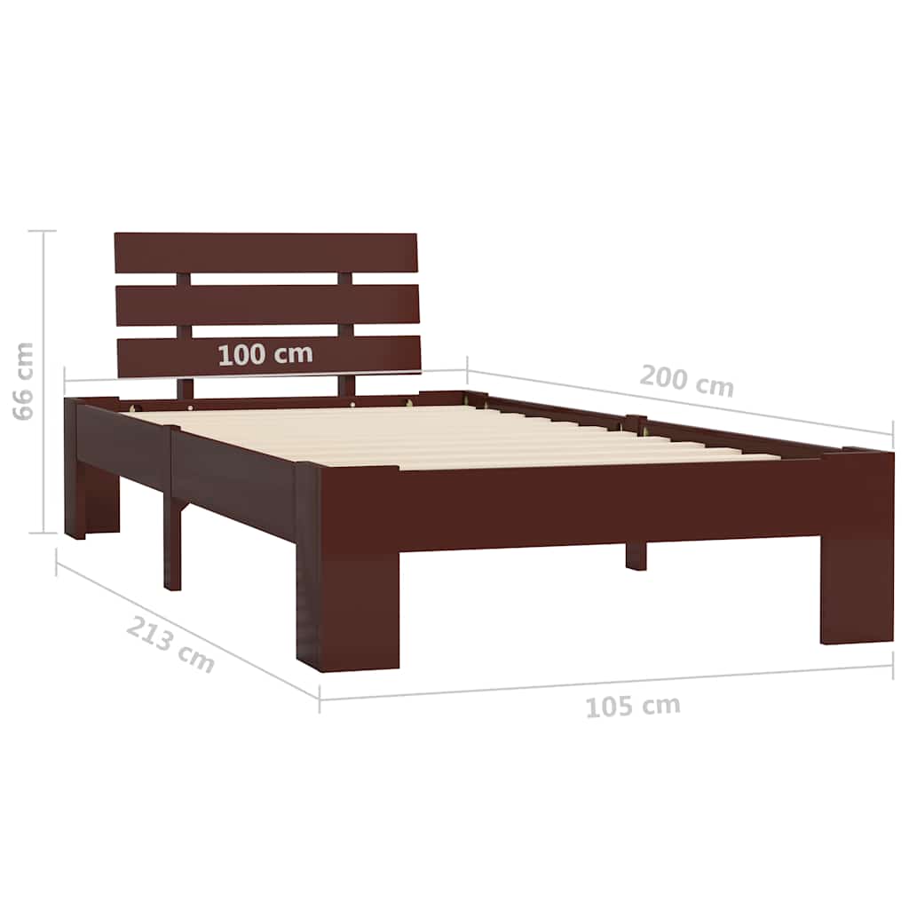 vidaXL Bed Frame without Mattress Dark Brown Solid Pine Wood 100x200 cm