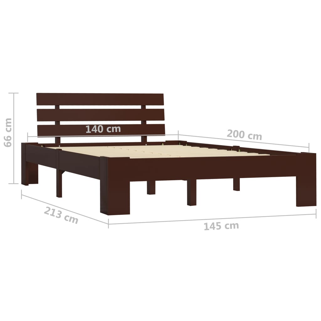 vidaXL Bed Frame without Mattress Dark Brown Solid Pine Wood 140x200 cm