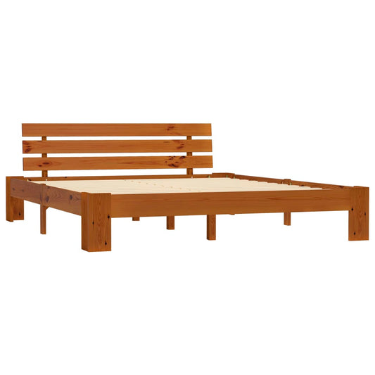 vidaXL Bed Frame | Honey brown | Solid pine wood, plywood slats | Super King