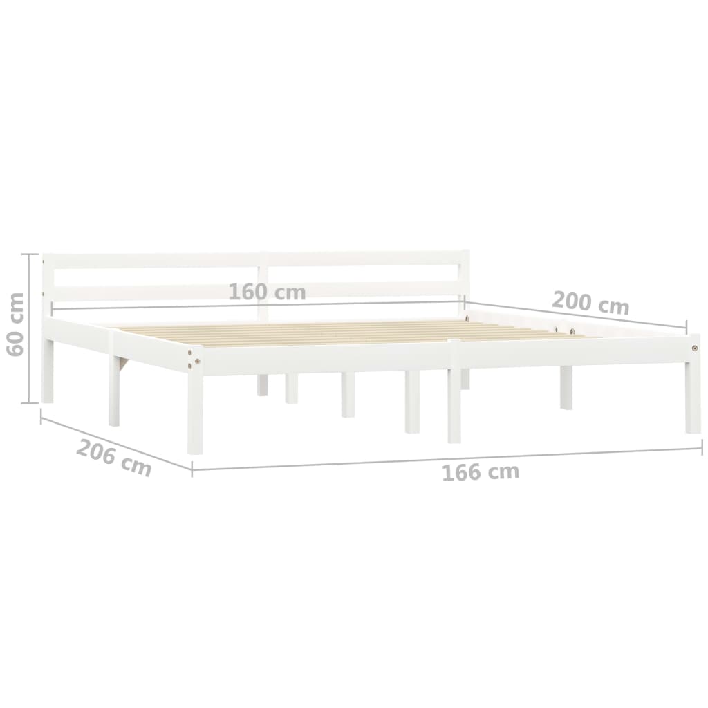 vidaXL Bed Frame without Mattress White Solid Pine Wood 160x200 cm