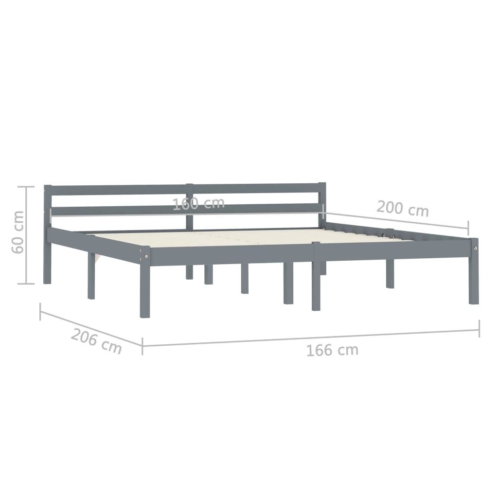 vidaXL Bed Frame without Mattress Grey Solid Pine Wood 160x200 cm
