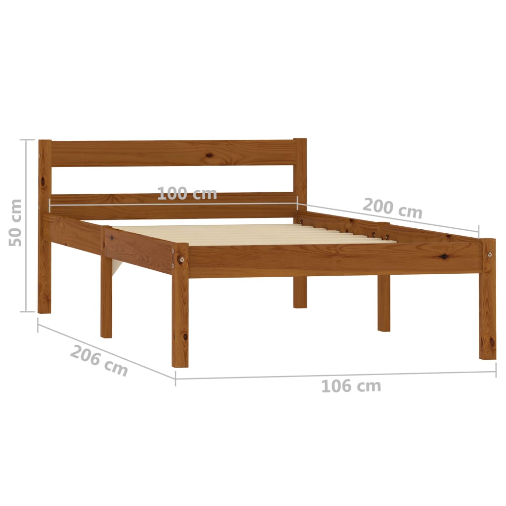 vidaXL Bed Frame without Mattress Honey Brown Solid Pine Wood 100x200cm