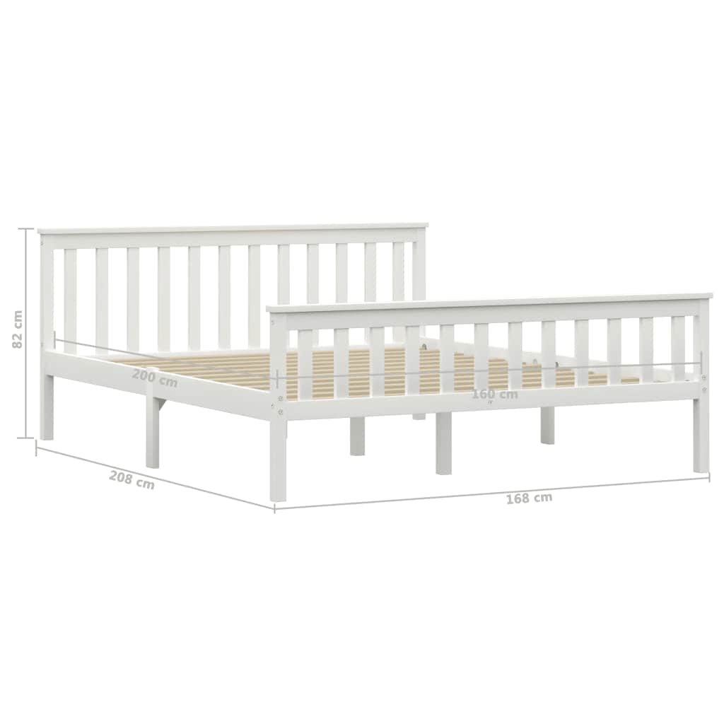 vidaXL Bed Frame without Mattress White Solid Pinewood 160x200 cm