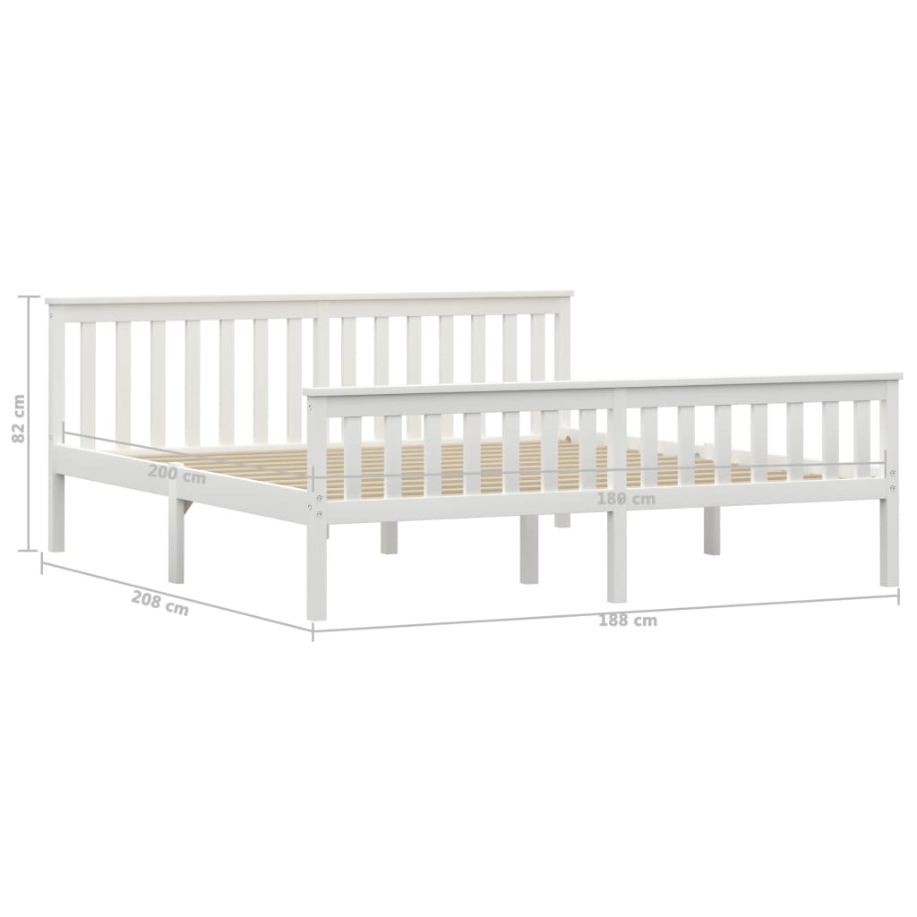 vidaXL Bed Frame | White | Solid pinewood frame, plywood slats | Super King