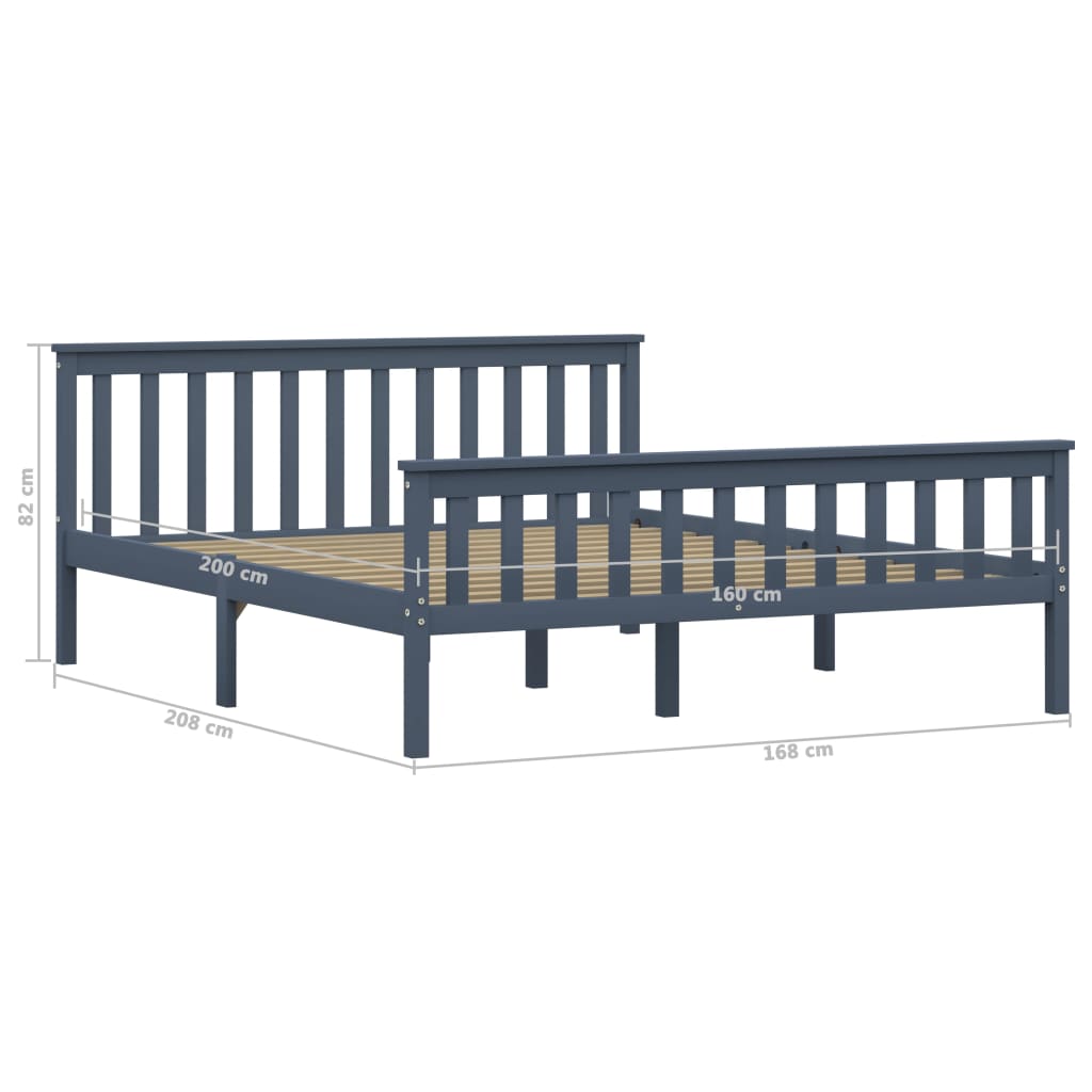 vidaXL Bed Frame without Mattress Grey Solid Pinewood 160x200 cm