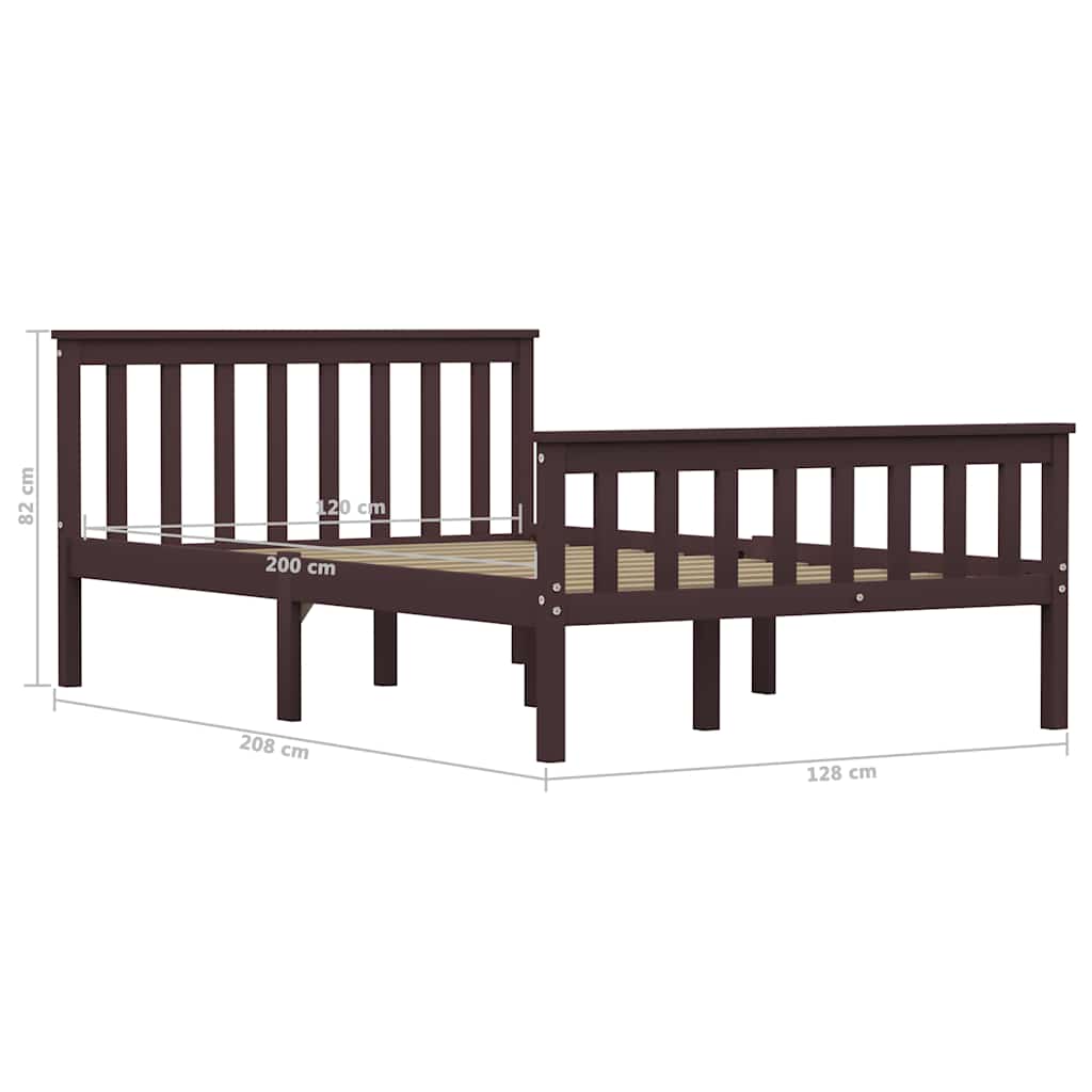vidaXL Bed Frame without Mattress Dark Brown Solid Pinewood 120x200 cm