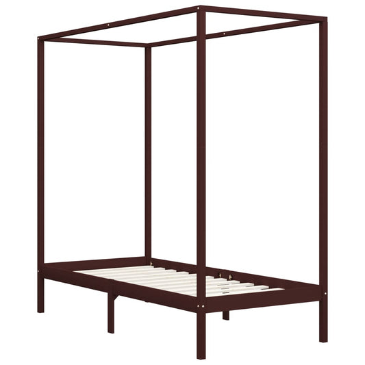 vidaXL Bed Frame | Dark Brown | Solid Pine Wood | Single | Decorative Inlays