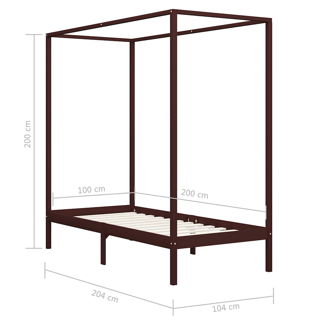 vidaXL Canopy Bed Frame without Mattress Dark Brown Solid Wood 100x200cm