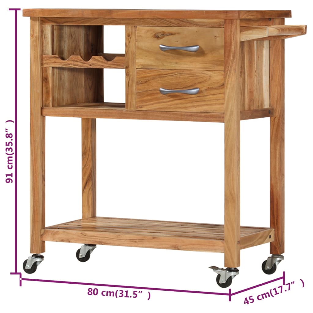 282754 vidaXL Kitchen Trolley 80x45x91 cm Solid Acacia Wood
