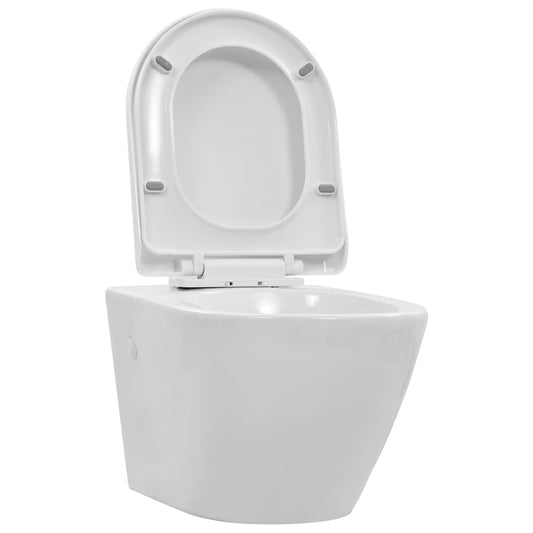 145237 vidaXL Wall Hung Rimless Toilet Ceramic White