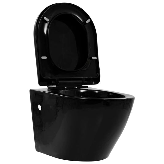 145238 vidaXL Wall Hung Rimless Toilet Ceramic Black