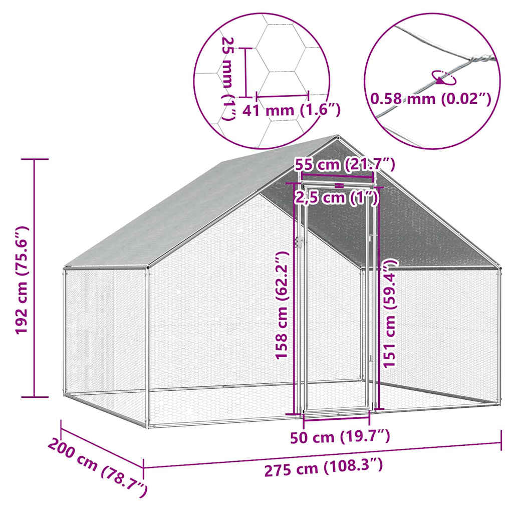 vidaXL Outdoor Chicken Cage 2,75x2x1,92 m Galvanised Steel