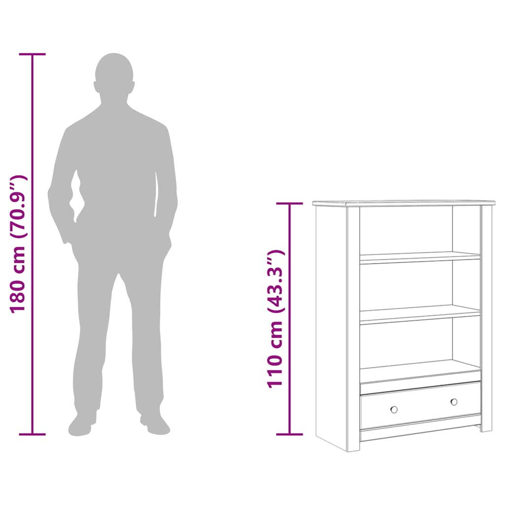 vidaXL Bookcase White 80x35x110 cm Solid Pine Wood Panama Range