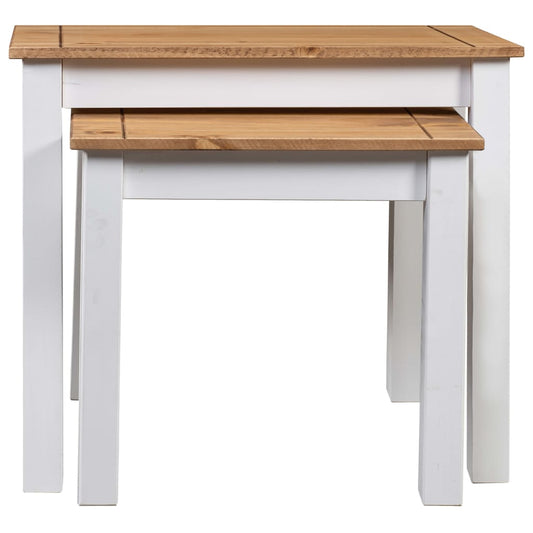 282678 vidaXL Nesting Tables 2 pcs White Solid Pine Wood Panama Range