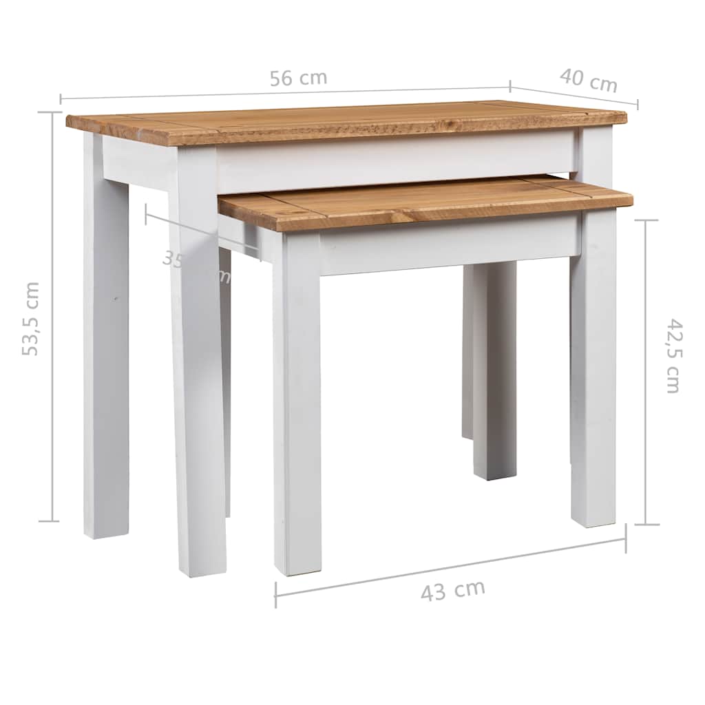 282678 vidaXL Nesting Tables 2 pcs White Solid Pine Wood Panama Range