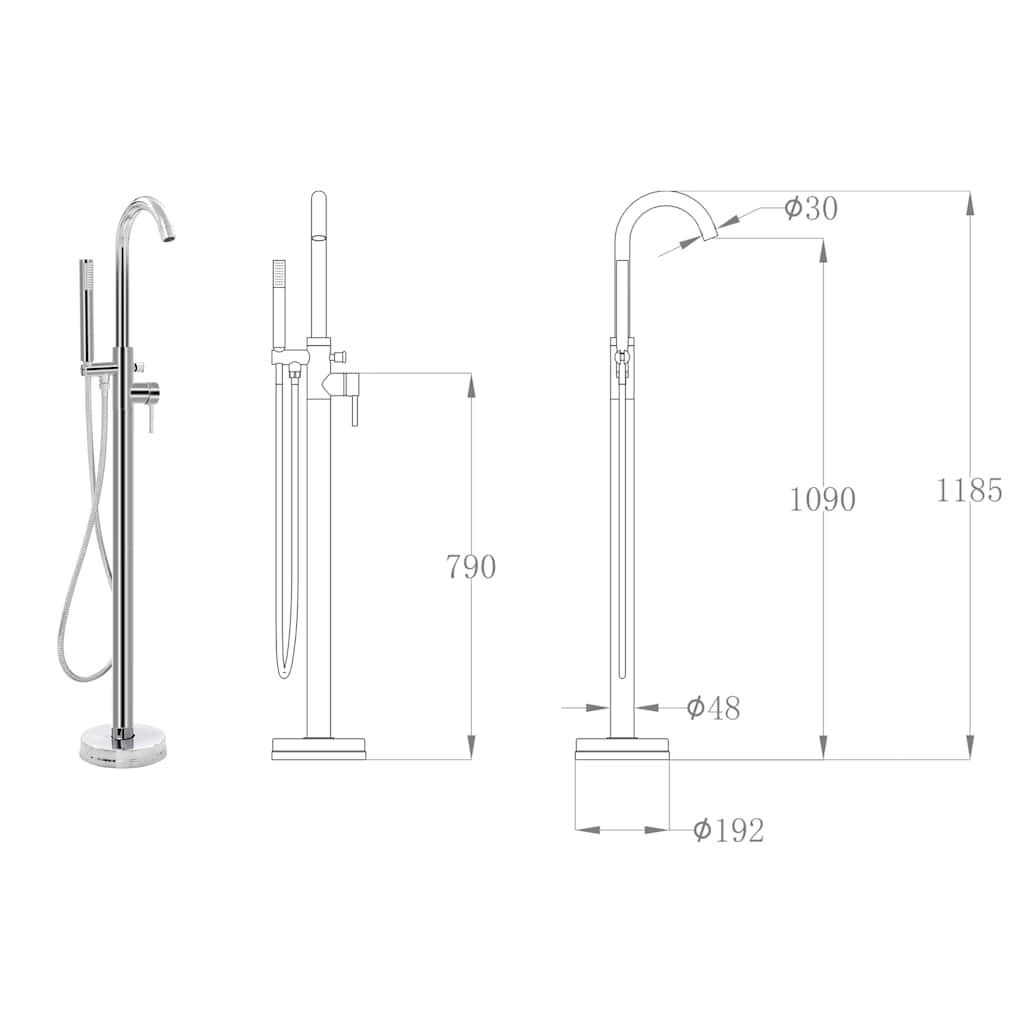 145091 vidaXL Freestanding Bathtub Faucet Stainless Steel 118,5 cm