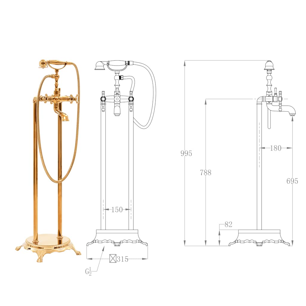 145095 vidaXL Freestanding Bathtub Faucet Stainless Steel 99,5 cm Gold