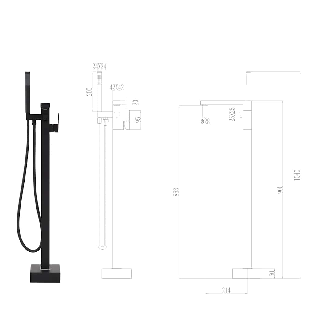 145096 vidaXL Freestanding Bathtub Faucet Black Stainless Steel 90 cm