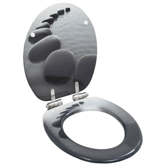 vidaXL WC Toilet Seats 2 pcs with Soft Close Lids MDF Stones Design