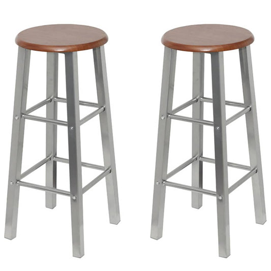 vidaXL Bar Stool | Set of 4 | Silver and Brown | Steel and MDF | Standard