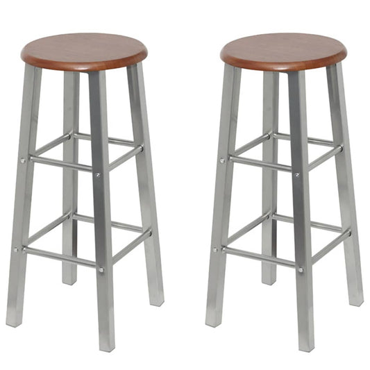 vidaXL Bar Stool | Set of 4 | Silver and Brown | Steel and MDF | Standard