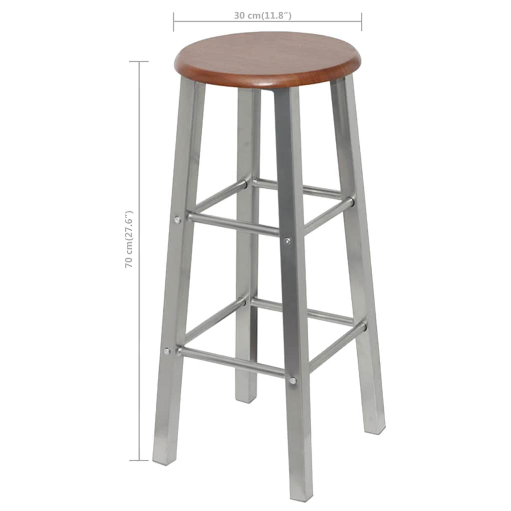 vidaXL Bar Stool | Set of 4 | Silver and Brown | Steel and MDF | Standard