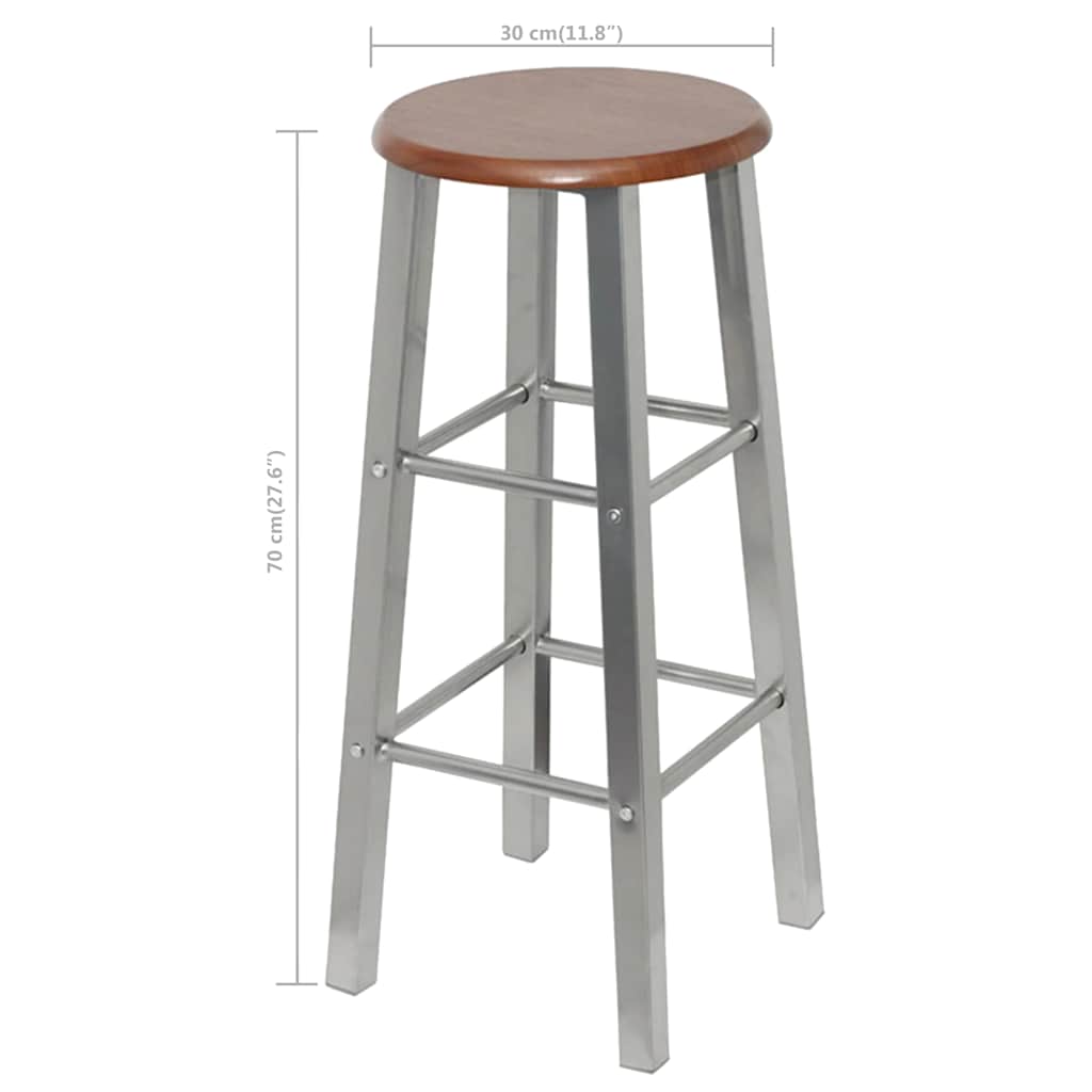 vidaXL Bar Stool | Set of 4 | Silver and Brown | Steel and MDF | Standard