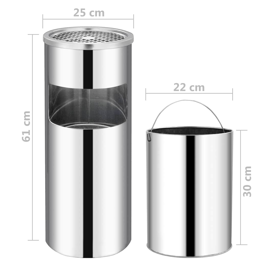 vidaXL Ashtray Dustbin 30 L Stainless Steel