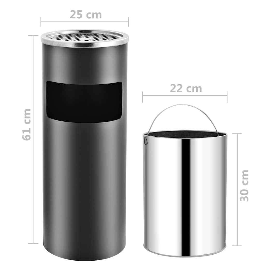 vidaXL Ashtray Dustbin 30 L Steel Grey