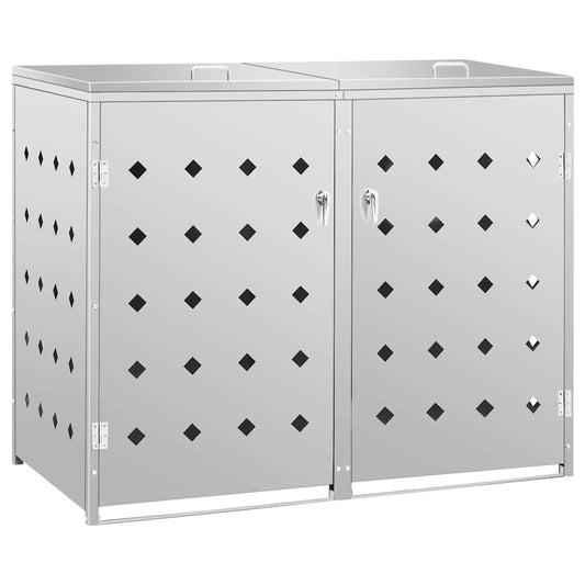 145380 vidaXL Double Wheelie Bin Shed 240 L Stainless Steel