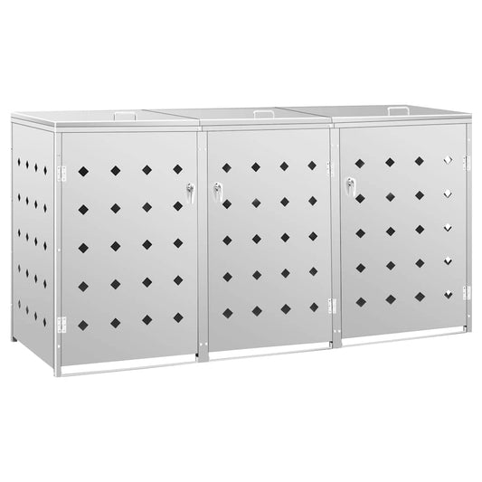 145381 vidaXL Triple Wheelie Bin Shed 240 L Stainless Steel