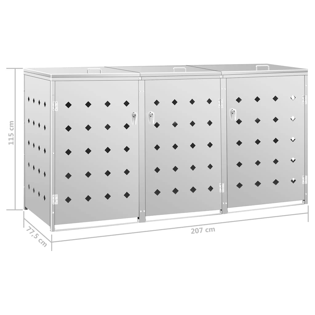 145381 vidaXL Triple Wheelie Bin Shed 240 L Stainless Steel