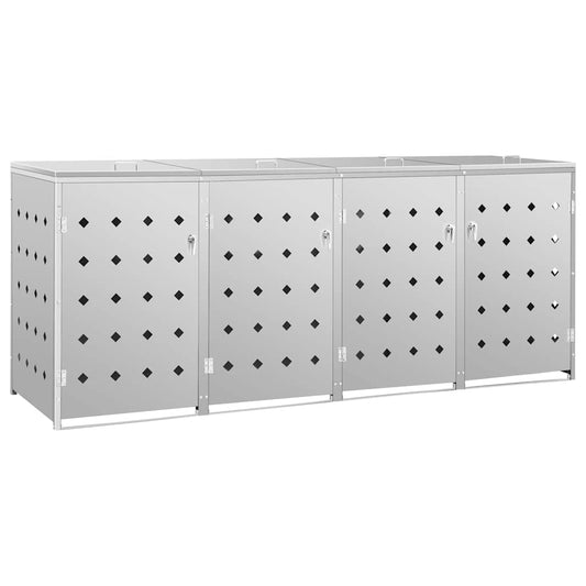 145382 vidaXL Quadruple Wheelie Bin Shed 240 L Stainless Steel