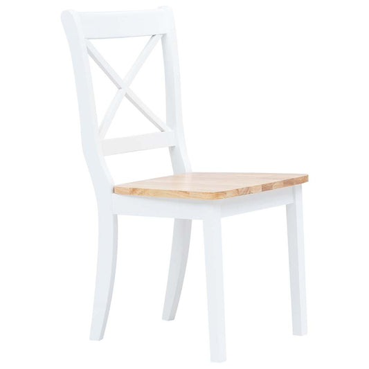 vidaXL Dining Chairs 6 pcs White and Light Wood Solid Rubber Wood