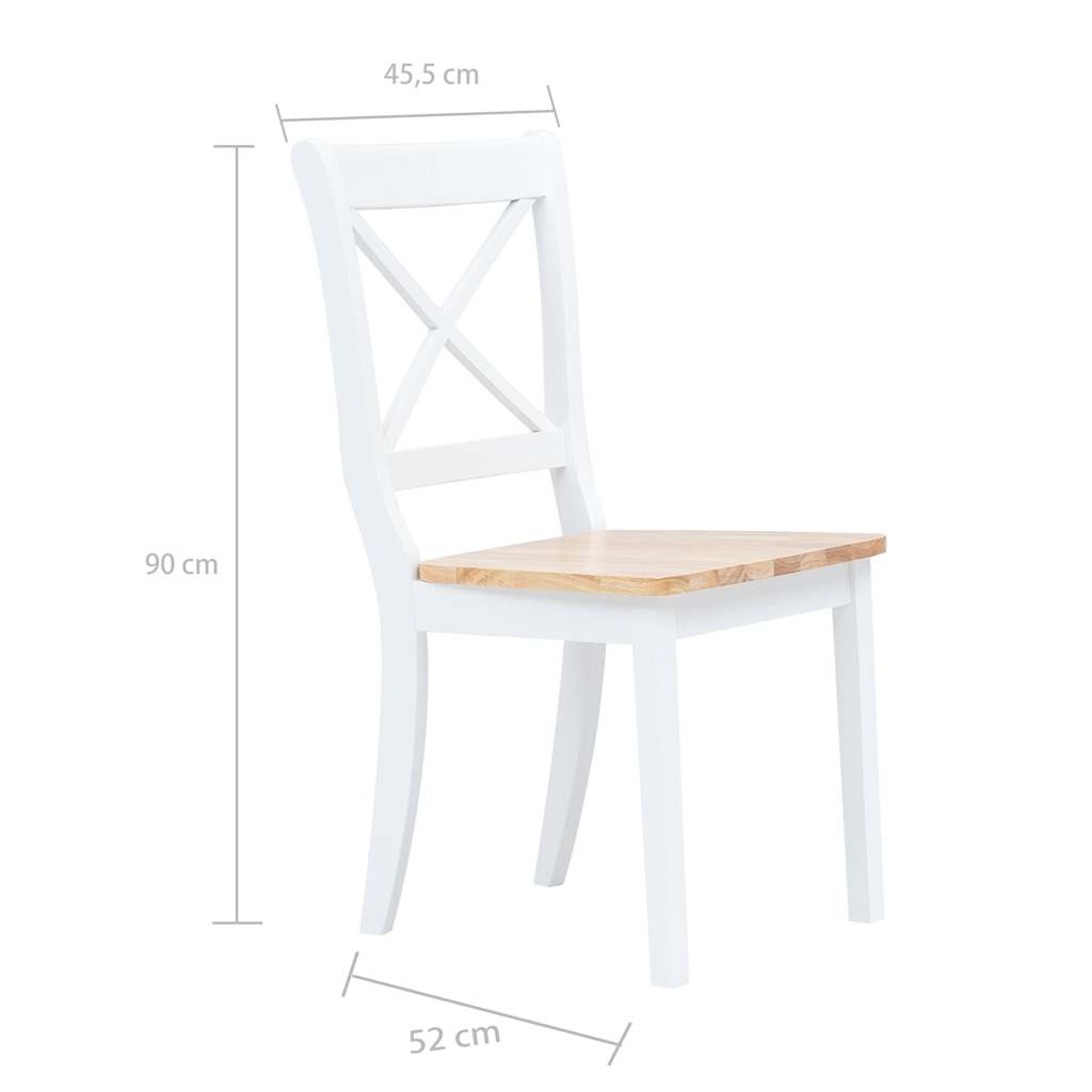 vidaXL Dining Chairs 6 pcs White and Light Wood Solid Rubber Wood