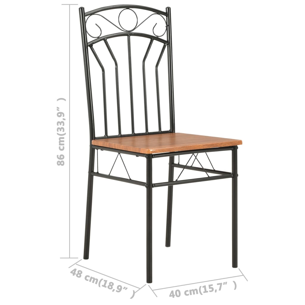 vidaXL Dining Chair | Set of 6 | Brown and black | MDF and steel | Standard