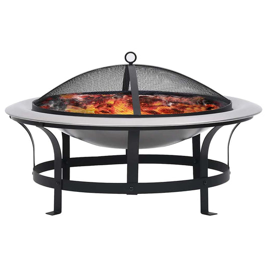 vidaXL Outdoor Fire Pit with Grill Stainless Steel 76 cm