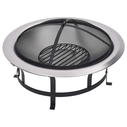 46530 vidaXL Outdoor Fire Pit with Grill Stainless Steel 76 cm