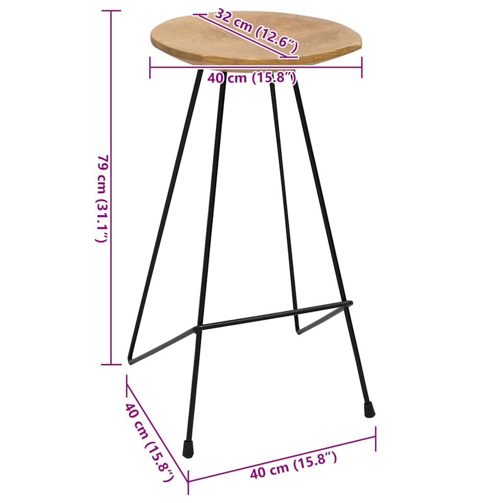 vidaXL Bar Stools 2 pcs Solid Teak Wood